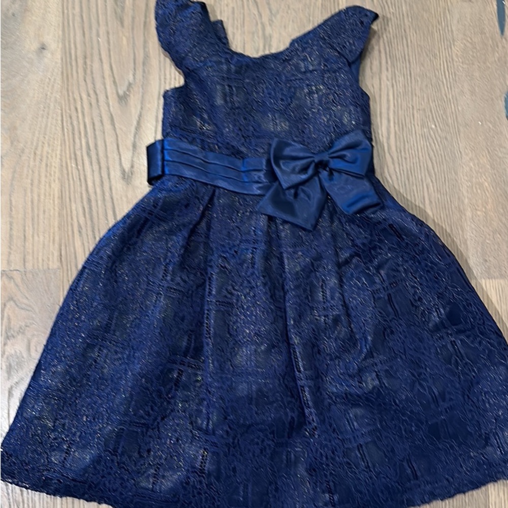 Navy Lace Bow-Accent Girls Dress - Elegant Party Dress